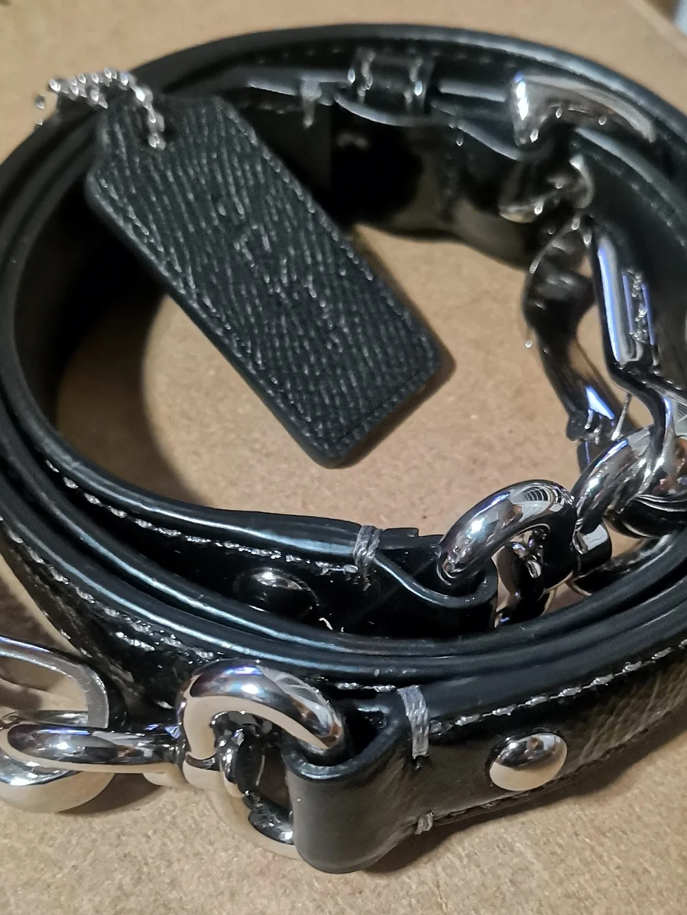 Coach Black Leather Patent Strap & Tag Excellent Condition FIRM PRICE